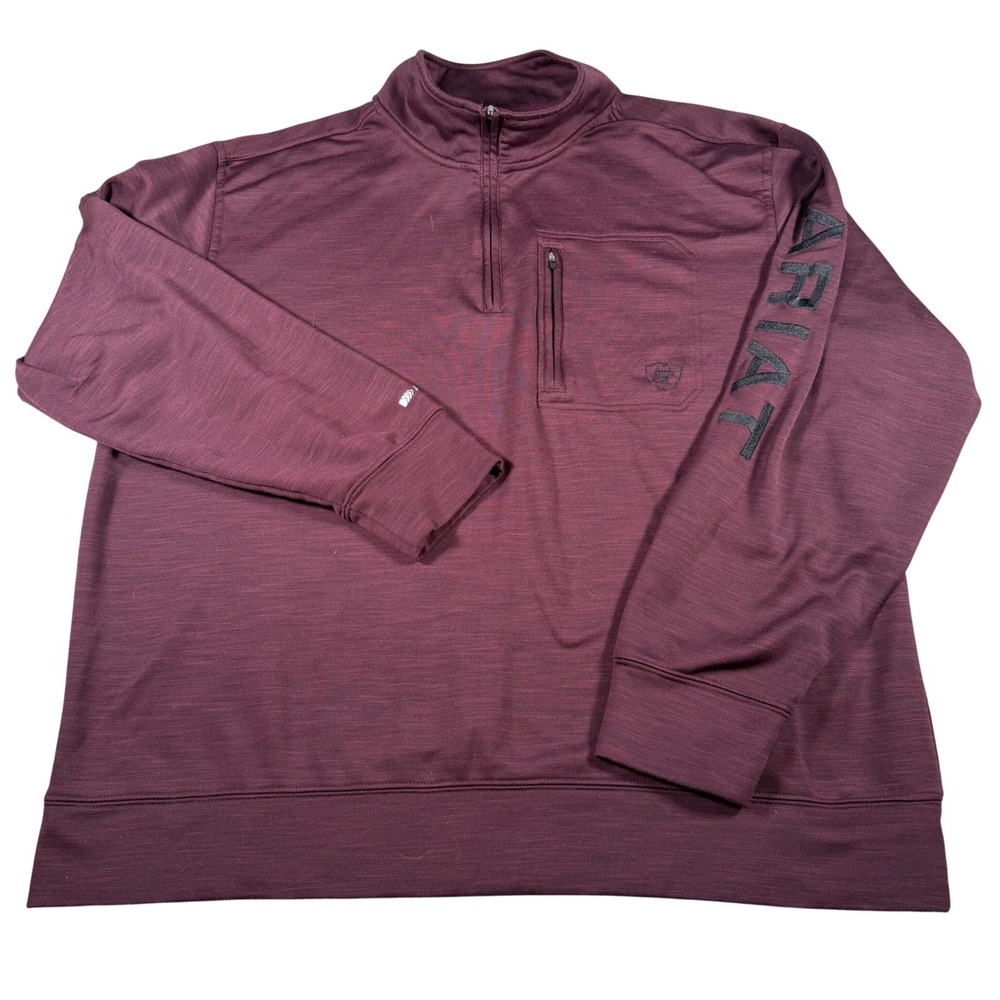 Ariat Quarter Zip Pullover Mens XL Burgundy Cold Series AriatTEK Logo Sleeve